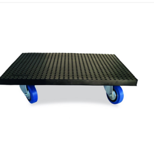 Plateauwagen - hout met rubber hoes - rubber wielen - 4 zwenkwielen blauw - max 500 kg