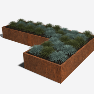 Cortenstaal plantenbak Hoekopstelling 100 H=50 cm MET bodemplaat
