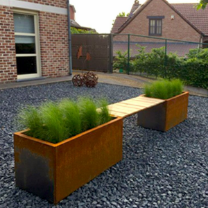 Cortenstaal plantenbak met bankje Rechthoek 321.3x50 cm H=50 cm ZONDER bodemplaat