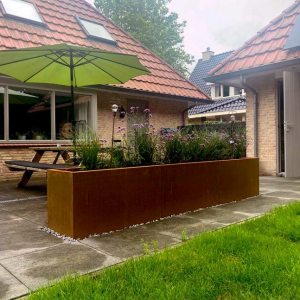 Cortenstaal plantenbak Rechthoek XL 300x50 H=80 cm MET bodemplaat