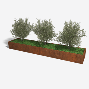 Cortenstaal plantenbak Rechthoek XL 400x80 H=60 cm MET bodemplaat