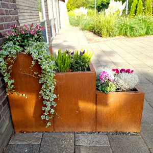 Cortenstaal plantenbak Vierkant Trapmodel 3 stuks 60x60 H=40+60+80 cm MET bodemplaat