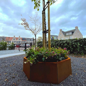 Cortenstaal plantenbak Zeshoek 52x59.3 cm H=30 cm MET bodemplaat