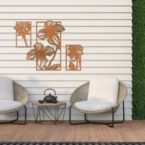 Wanddecoratie Bloem 3-luik Cortenstaal S