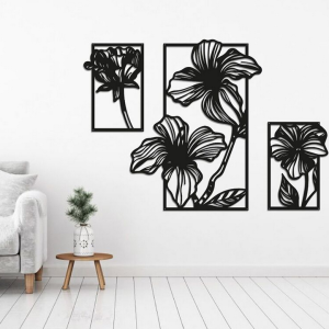 Wanddecoratie Bloem 3-luik Zwart (RAL9005) L