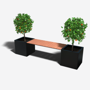 Gepoedercoat staal plantenbak met bankje Vierkant 221.2x50 cm H=50 cm - Zwart (RAL9005) ZONDER bodemplaat
