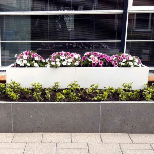 Gepoedercoat staal plantenbak Rechthoek XL 200x60 H=80 cm - Wit (RAL9010) MET bodemplaat
