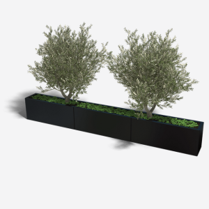 Gepoedercoat staal plantenbak Rechthoek XL 300x30 H=30 cm - Zwart (RAL9005) MET bodemplaat