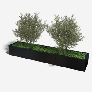 Gepoedercoat staal plantenbak Rechthoek XL 300x60 H=40 cm - Zwart (RAL9005) ZONDER bodemplaat