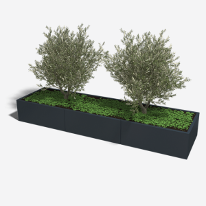 Gepoedercoat staal plantenbak Rechthoek XL 300x80 H=60 cm - Zwart (RAL9005) MET bodemplaat