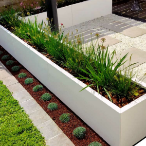 Gepoedercoat staal plantenbak Rechthoek XL 320x40 H=30 cm - Wit (RAL9010) MET bodemplaat