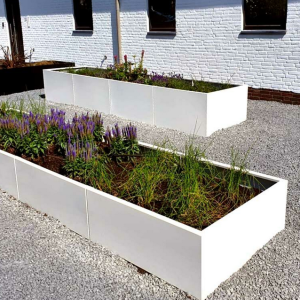 Gepoedercoat staal plantenbak Rechthoek XL 320x80 H=60 cm - Wit (RAL9010) MET bodemplaat