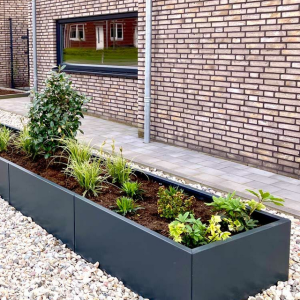 Gepoedercoat staal plantenbak Rechthoek XL 360x80 H=30 cm - Antraciet (RAL7016) MET bodemplaat
