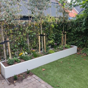 Gepoedercoat staal plantenbak Rechthoek XL 360x80 H=30 cm - Wit (RAL9010) ZONDER bodemplaat