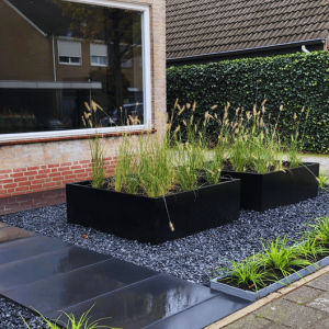 Gepoedercoat staal plantenbak Rechthoek XL 400x100 H=100 cm - Zwart (RAL9005) ZONDER bodemplaat