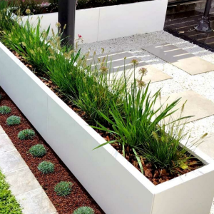 Gepoedercoat staal plantenbak Rechthoek XL 480x40 H=60 cm - Wit (RAL9010) MET bodemplaat