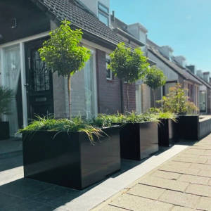 Gepoedercoat staal plantenbak Rechthoek XL 480x80 H=30 cm - Zwart (RAL9005) ZONDER bodemplaat