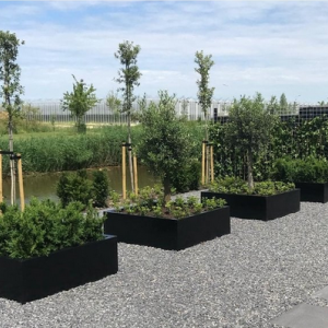 Gepoedercoat staal plantenbak Vierkant XL 200 H=100 cm - Zwart (RAL9005) ZONDER bodemplaat