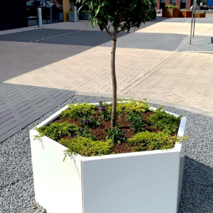 Gepoedercoat staal plantenbak Zeshoek 173.2x199.3 cm H=60 cm - Wit (RAL9010) ZONDER bodemplaat