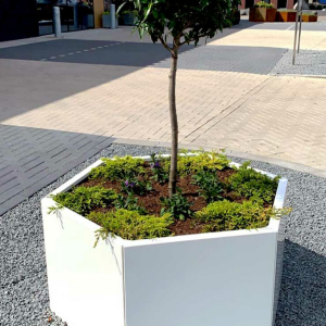 Gepoedercoat staal plantenbak Zeshoek 207.8x239.3 cm H=80 cm - Wit (RAL9010) ZONDER bodemplaat