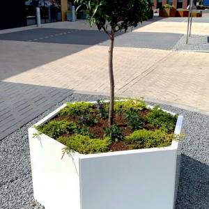 Gepoedercoat staal plantenbak Zeshoek 69.3x79.3 cm H=60 cm - Wit (RAL9010) ZONDER bodemplaat