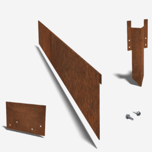 Cortenstaal kantopsluiting geplet 230mm (lengte strip 150 cm) complete set voor 15m1