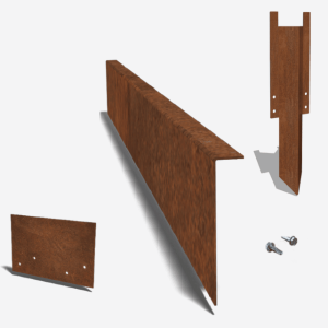 Cortenstaal kantopsluiting gezet 220mm (lengte strip 150 cm) complete set voor 15m1