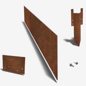 Cortenstaal kantopsluiting recht 150mm (lengte strip 150 cm) complete set voor 15m1