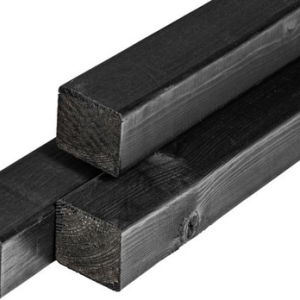 Midden-Europees grenen paal geschaafd 4rh 6.8x6.8x300 cm geimpregneerd en zwart gespoten