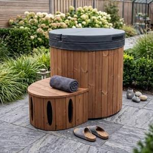 Eisbad Deluxe Thermoholz  Ø101.5x105 cm | met koeler en trap