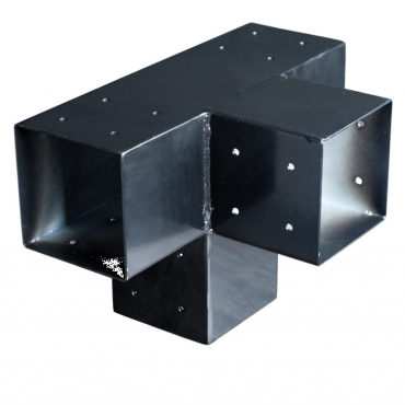 Gegalvaniseerd verbindingsstuk 4-weg T-model voor vierkante palen 12x12 cm zwart gepoedercoat