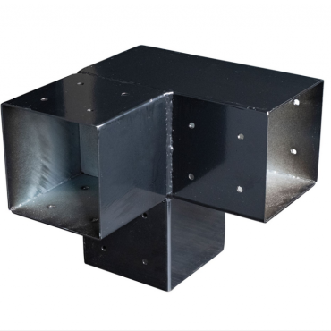 Gegalvaniseerd verbindingsstuk 3-weg hoekmodel voor vierkante palen 12x12 cm zwart gepoedercoat