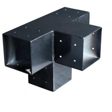 Gegalvaniseerd verbindingsstuk 4-weg T-model voor vierkante palen 15x15 cm zwart gepoedercoat