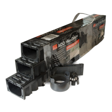 ACO HexDrain 2.0 Garagepack 3m+toeb. goot+rooster zwart, L=3m,B=129mm,H=82mm