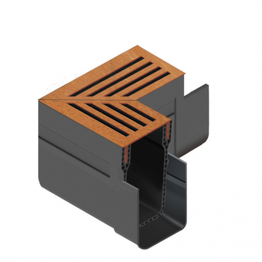 ACO SlimLine hoekstuk incl. Corten rooster (koppelstuk geïntergreerd)