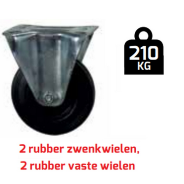 Plateauwagen - rood - rubber wielen - 2 zwenk 2 fix zwart