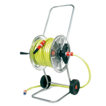 Haspel,  volledig verzinkt, gemonteerd 25M - 1/2" met gele tuinslang en 3/4" pvc koppelingen