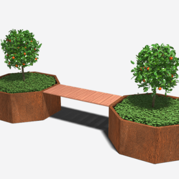 Cortenstaal plantenbak met bankje Achthoek 362.6x120.7 cm H=50 cm ZONDER bodemplaat