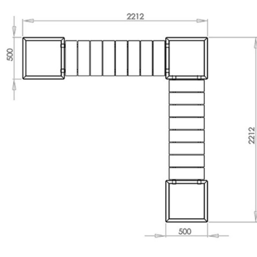 Cortenstaal plantenbak met bankje Vierkant Hoekopstelling 221.2x221.2 cm H=50 cm ZONDER bodemplaat