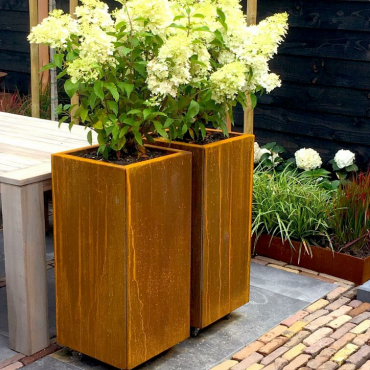 Cortenstaal plantenbak Vierkant 40x40 H=60 cm MET bodemplaat + voeten