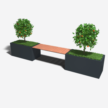 Gepoedercoat staal plantenbak met bankje Rechthoek 321.3x50 cm H=50 cm - Zwart (RAL9005) MET bodemplaat