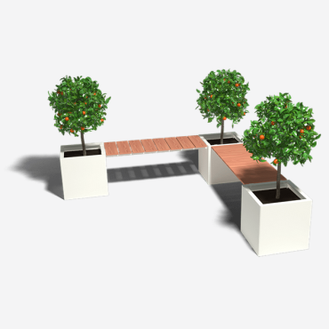 Gepoedercoat staal plantenbak met bankje Vierkant Hoekopstelling 221.2x221.2 cm H=50 cm - Wit (RAL9010) MET bodemplaat