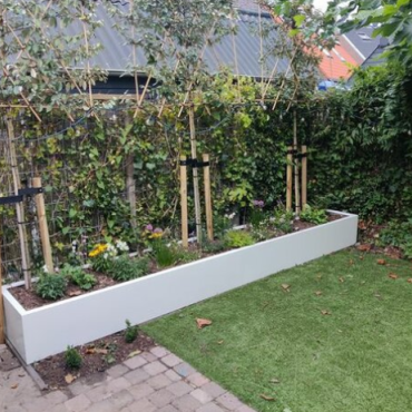 Gepoedercoat staal plantenbak Rechthoek XL 360x30 H=40 cm - Wit (RAL9010) MET bodemplaat