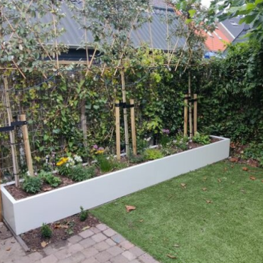 Gepoedercoat staal plantenbak Rechthoek XL 360x80 H=80 cm - Wit (RAL9010) MET bodemplaat