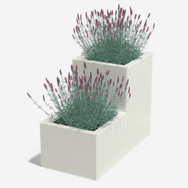 Gepoedercoat staal plantenbak Vierkant Trapmodel 2 stuks 40x40 H=30+60 cm - Wit (RAL9010) ZONDER bodemplaat