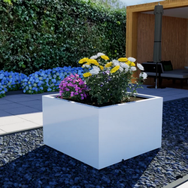 Gepoedercoat staal plantenbak Vierkant XL 150x150 cm H=30 cm - Wit (RAL9010) ZONDER bodemplaat