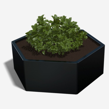 Gepoedercoat staal plantenbak Zeshoek 103.9x119.3 cm H=30 cm - Zwart (RAL9005) ZONDER bodemplaat