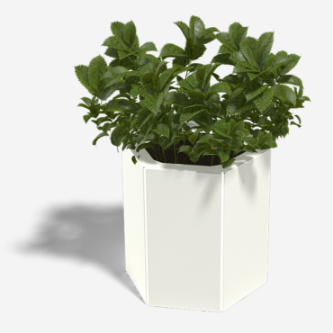 Gepoedercoat staal plantenbak Zeshoek 34.6x39.3 cm H=40 cm - Wit (RAL9010) MET bodemplaat + (12) voeten