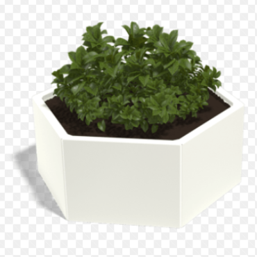 Gepoedercoat staal plantenbak Zeshoek 52x59.3 cm H=40 cm - Wit (RAL9010) MET bodemplaat + 6 wielen