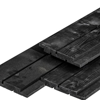 NE vuren channelsiding plank 1.8x14.5x420cm zwart gespoten
